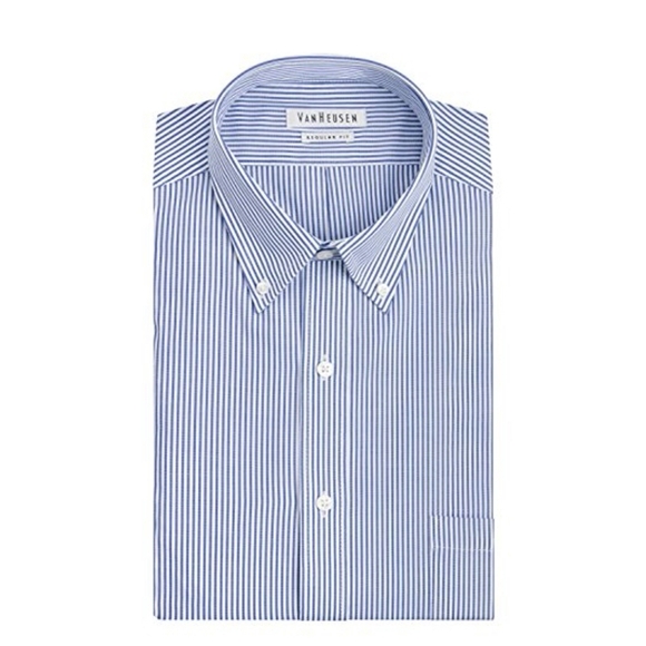 NWT Van Heusen Pinpoint Oxford Regular Fit Size 17 32|33 White & Blue Stripe - Picture 7 of 7